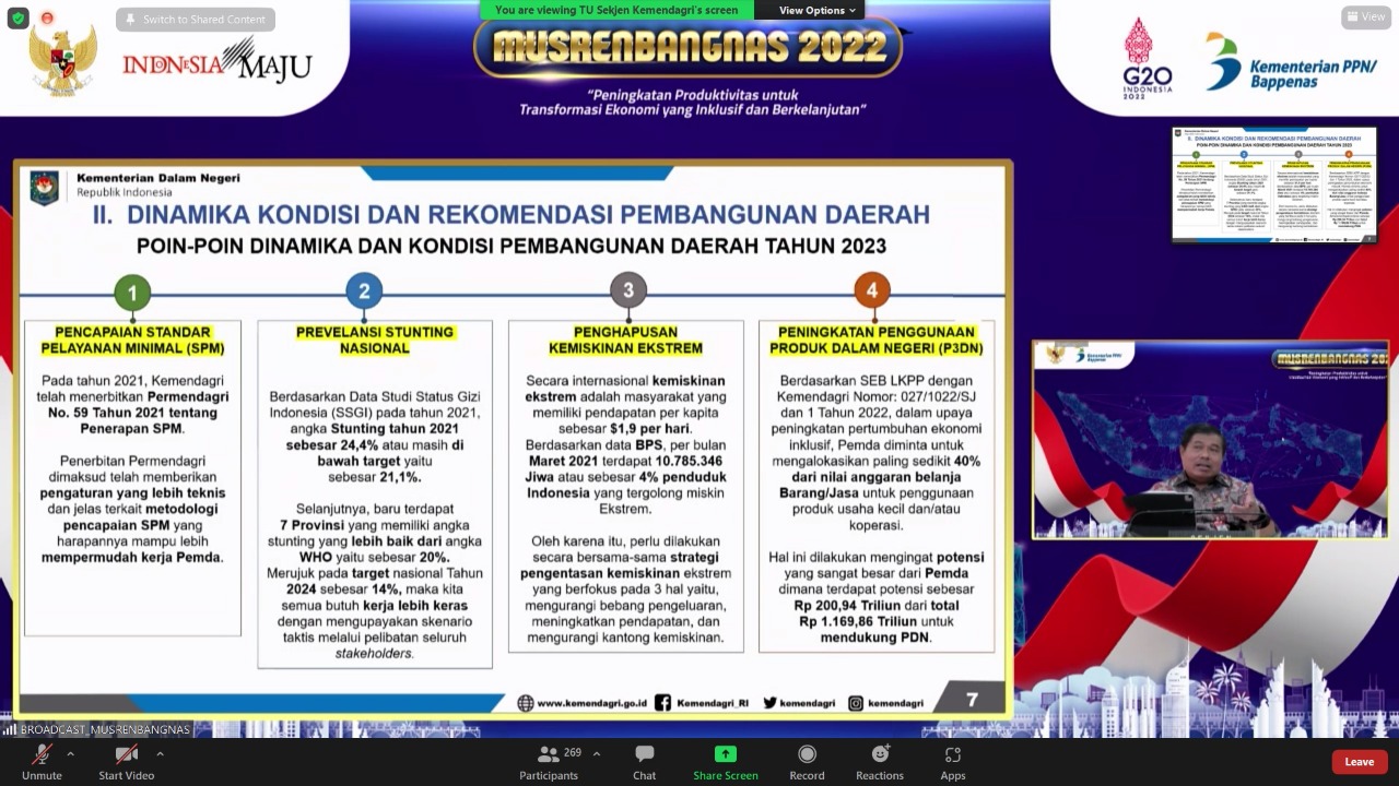 Hadiri Musrenbangnas 2022, Sekjen Kemendagri Uraikan Dinamika Kondisi dan Rekomendasi Pembangunan Daerah Tahun 2023